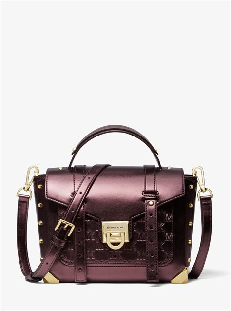 Michael Kors Manhattan Medium Leather Satchel Metallic 